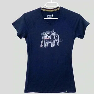 Smartwool short sleeve  performance T-shirt, navy blue w elephant on the front